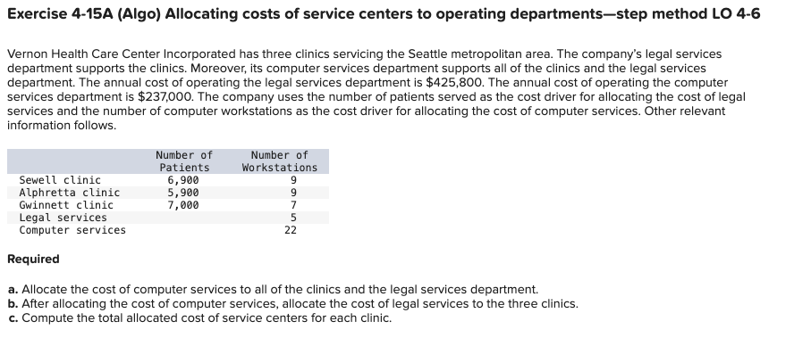 Exercise 4 - 1 5 A ( Algo ) Allocating costs of