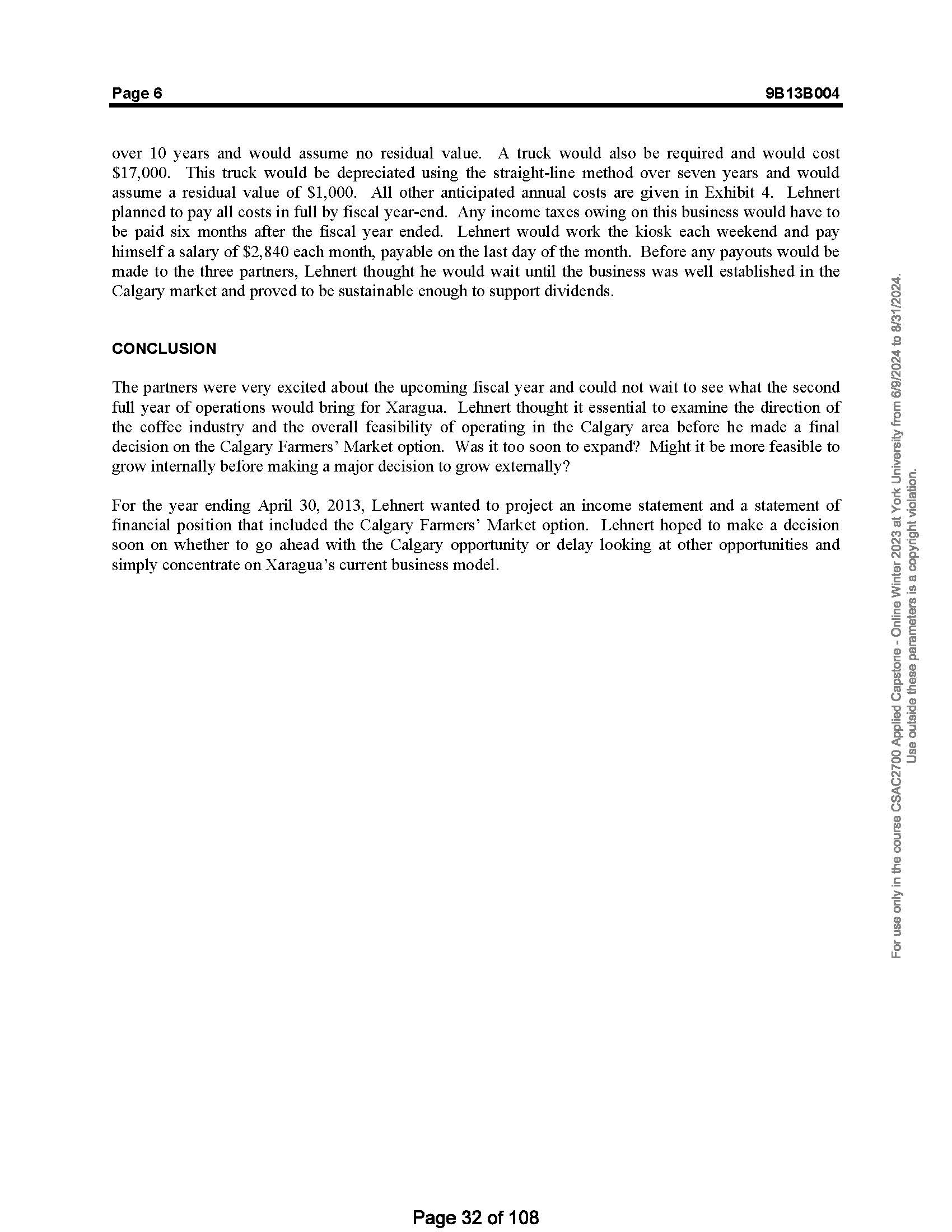 Based on the attached case: Create a projected