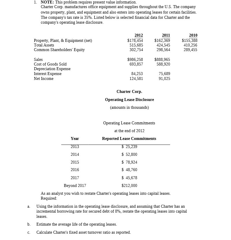 1- NOTE: This problem requires present value