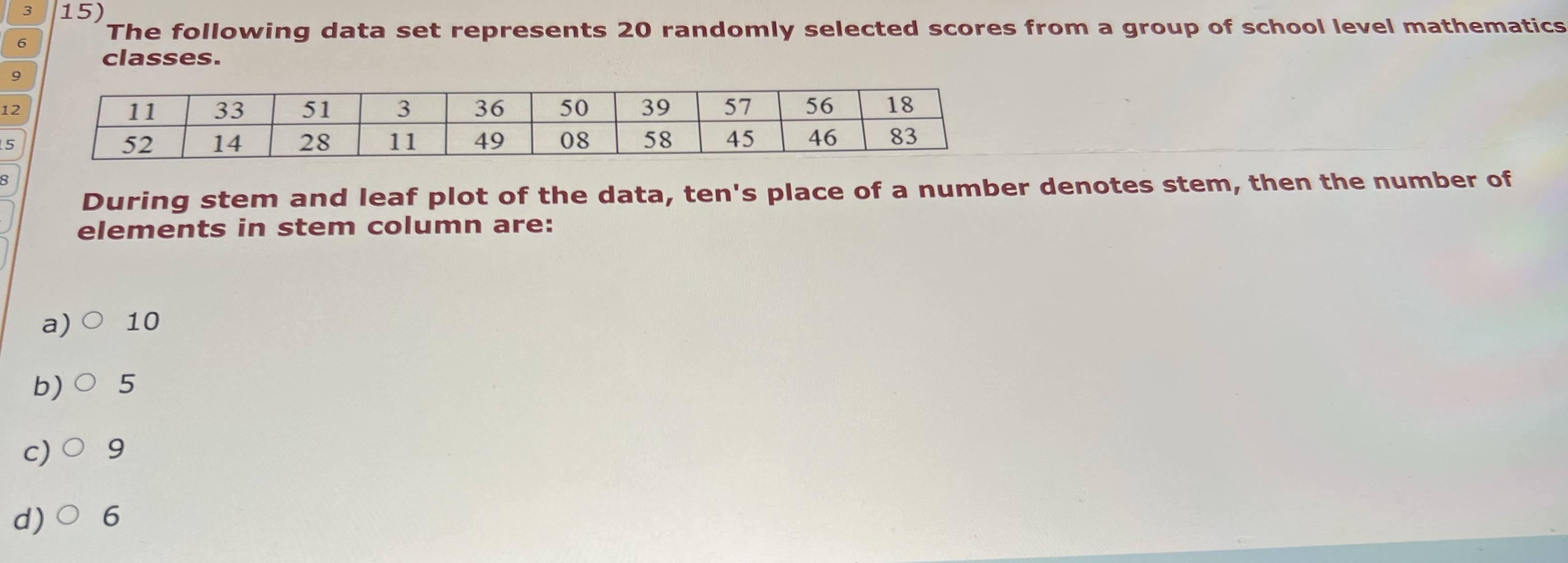 3 15) The following data set represents 20