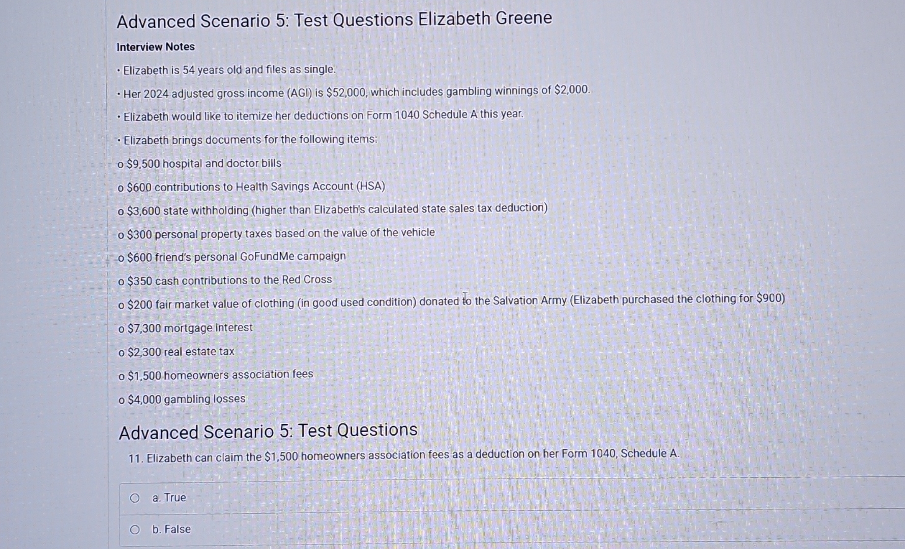 Advanced Scenario 5 : Test Questions Elizabeth