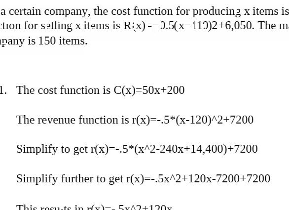 a certain company, the cost function for