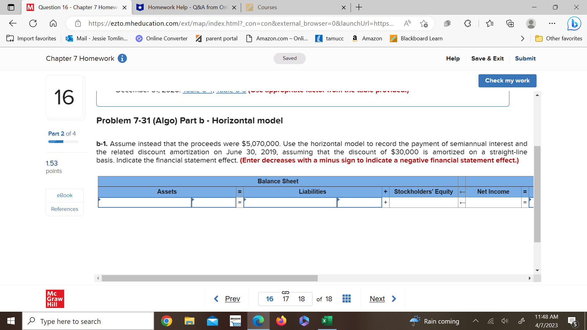 M Question 15 - Chapter 7 Homew X Homework Help -