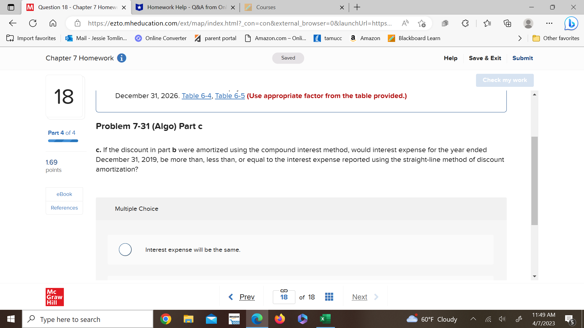 M Question 15 - Chapter 7 Homew X Homework Help -