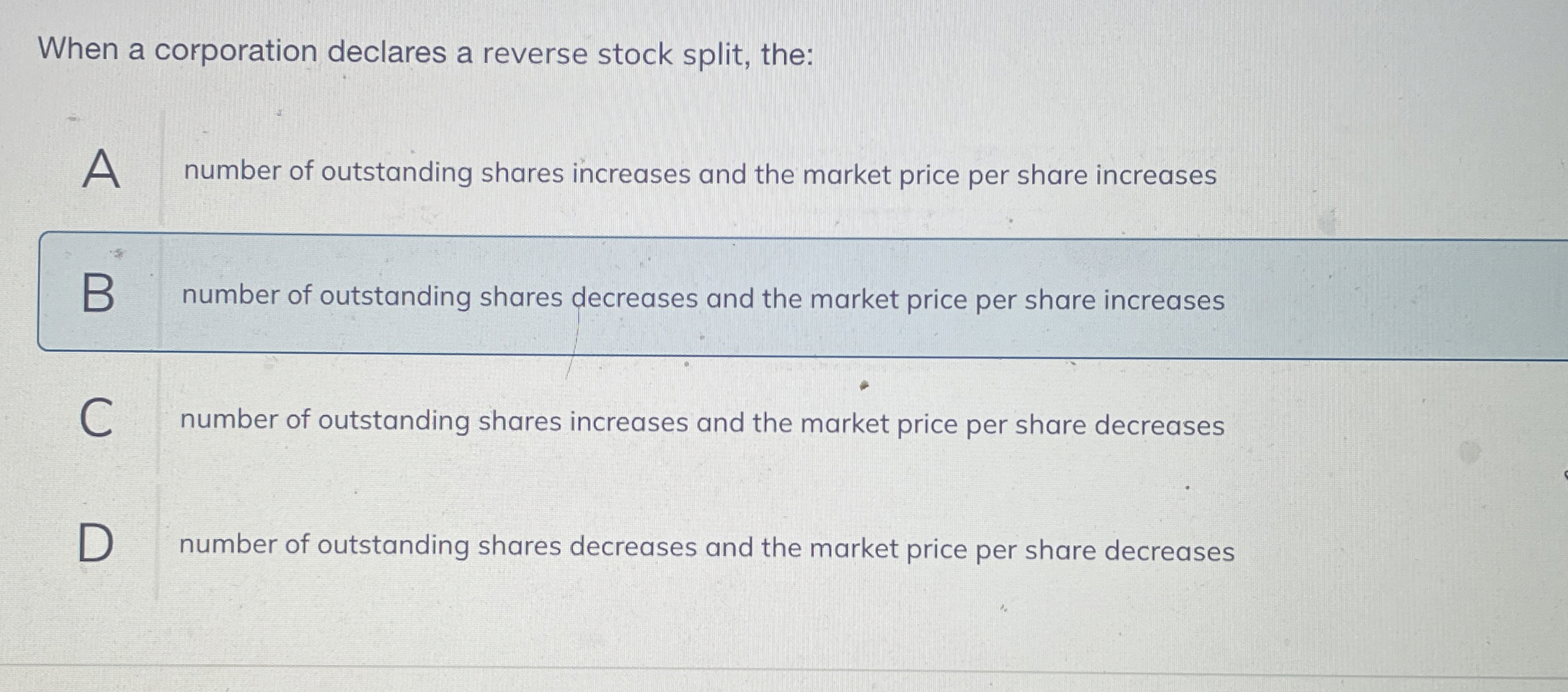 When a corporation declares a reverse stock