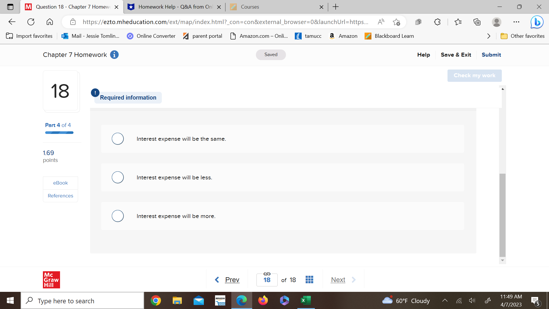 M Question 15 - Chapter 7 Homew X Homework Help -