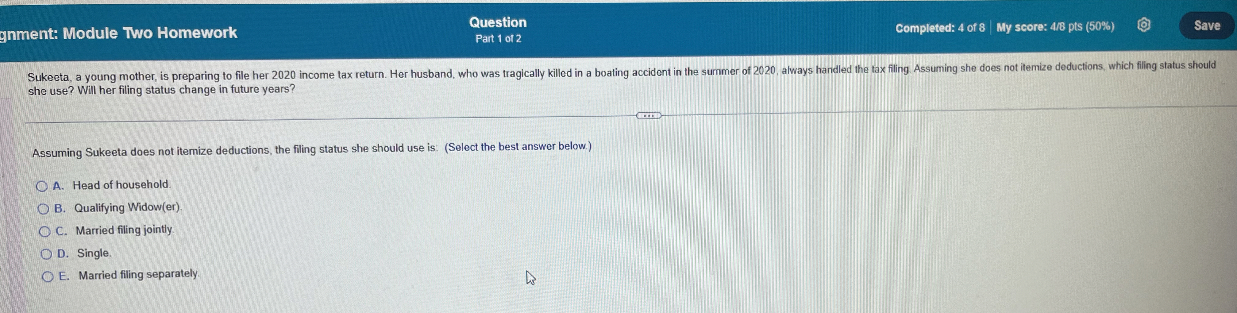 gnment: Module Two Homework Question Completed: 4