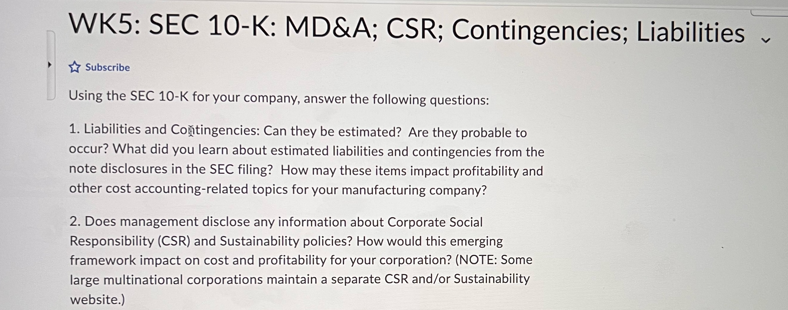 I have an assignment which is called SEC 10-K