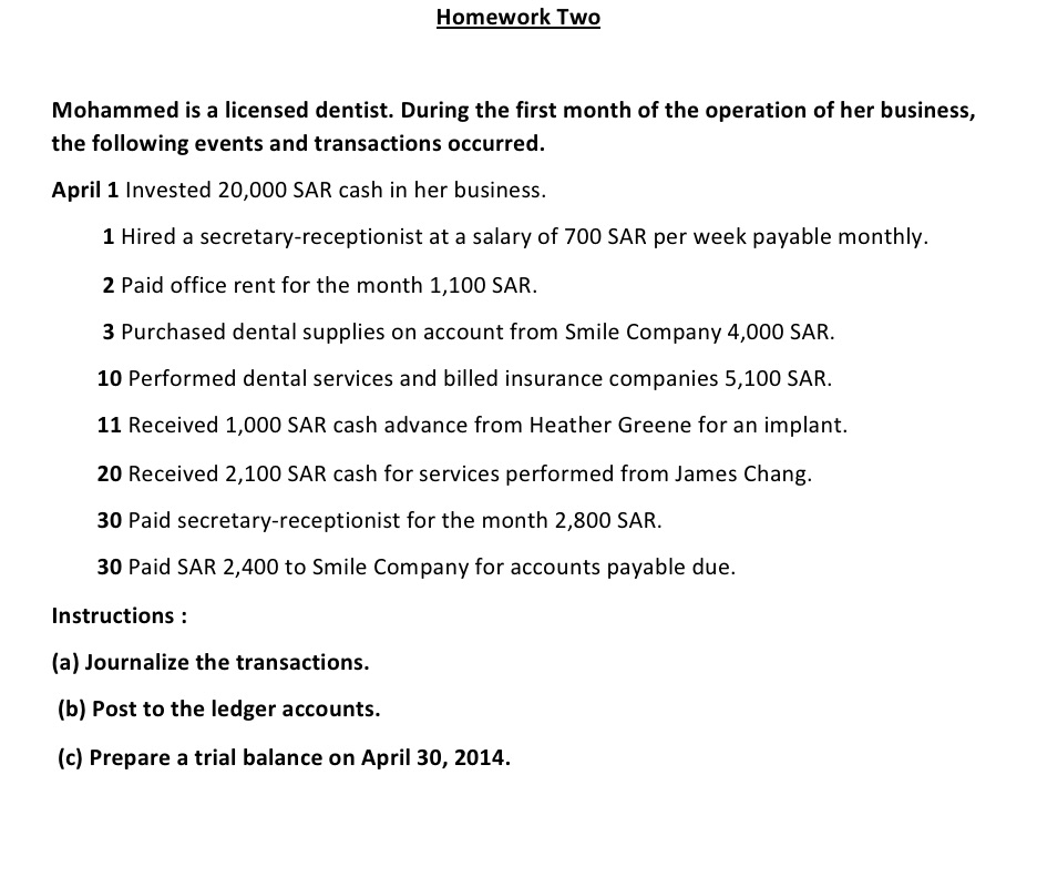 Homework Two Mohammed is a licensed dentist.