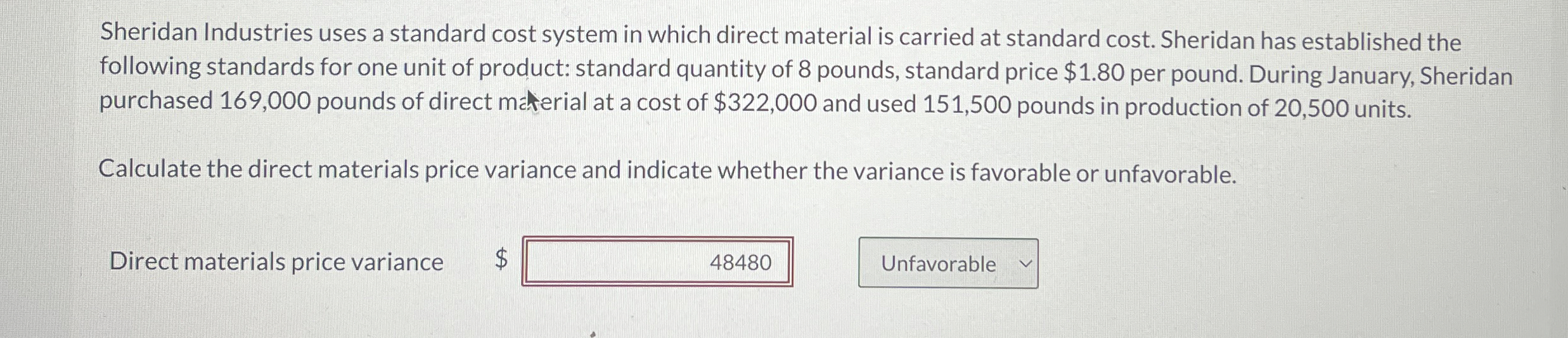 Sheridan Industries uses a standard cost system