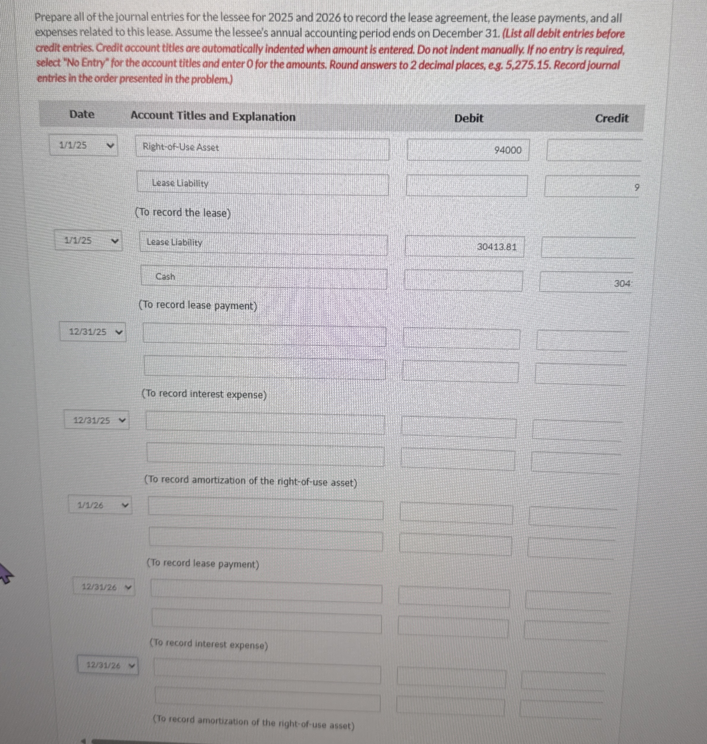 Prepare all of the journal entries for the lessee