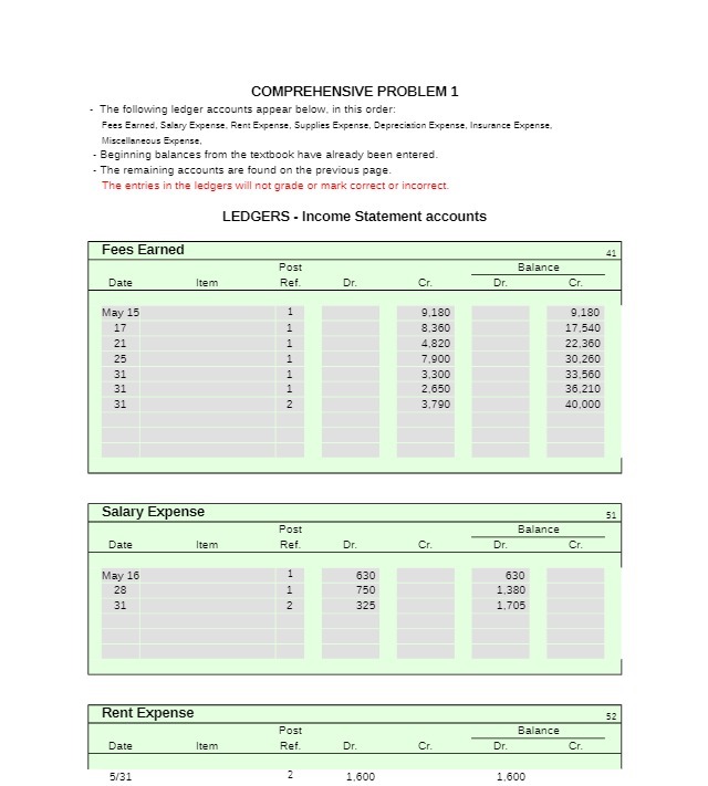 COMPREHENSIVE PROBLEM 1 - The following ledger