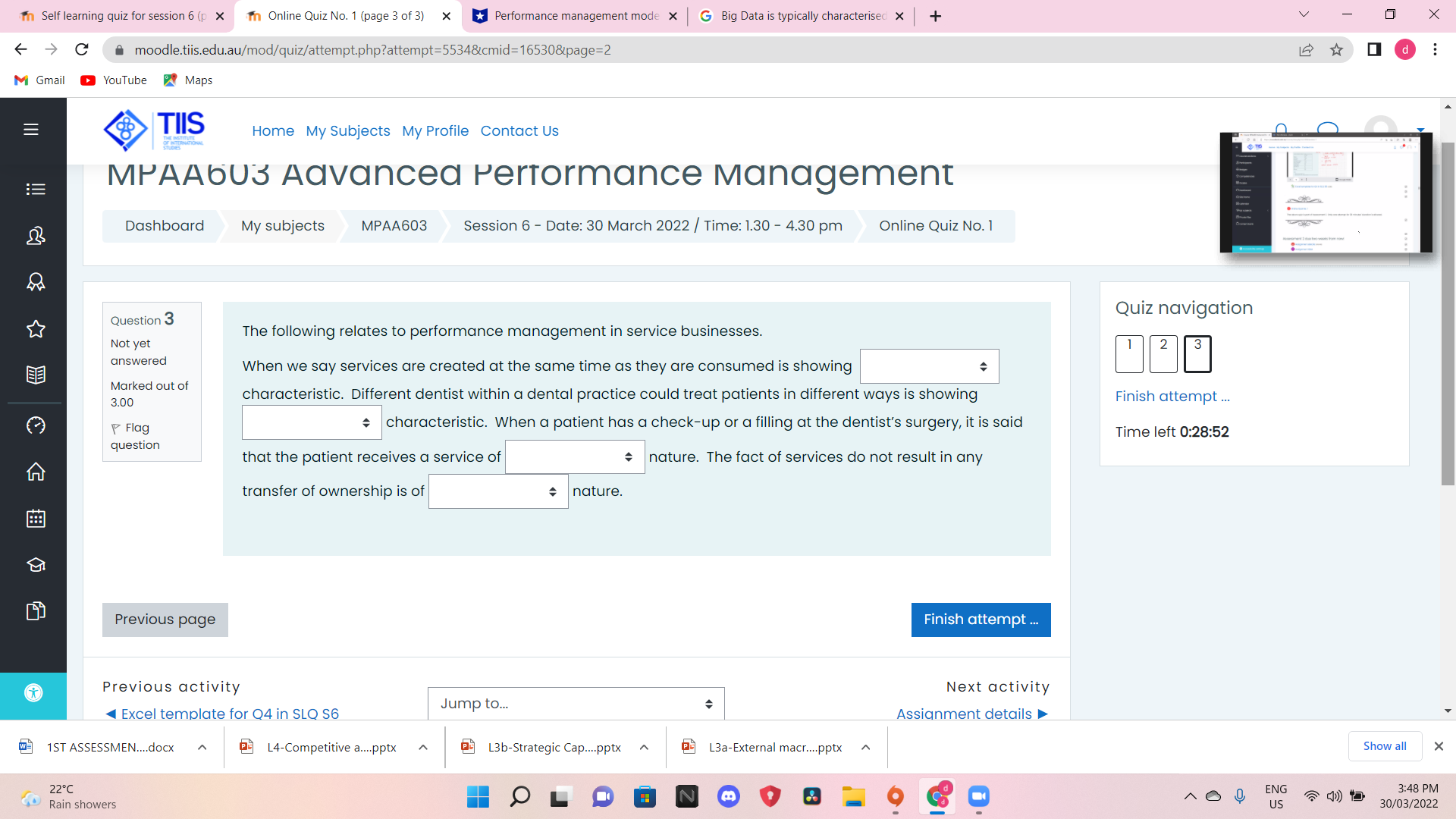 In Self learning quiz for session 6 (p X Tin