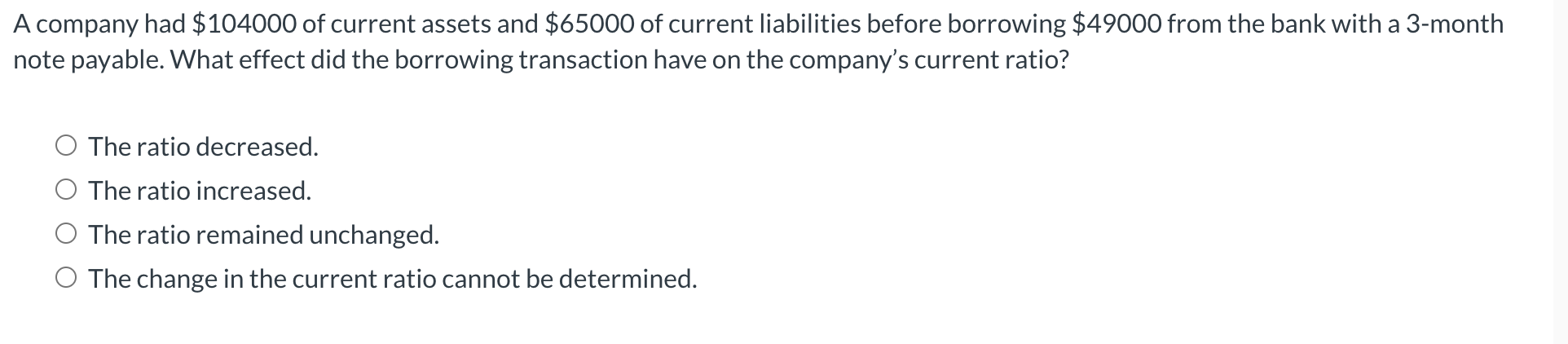 A company had \ ( \ $ 1 0 4 0 0 0 \ ) of current