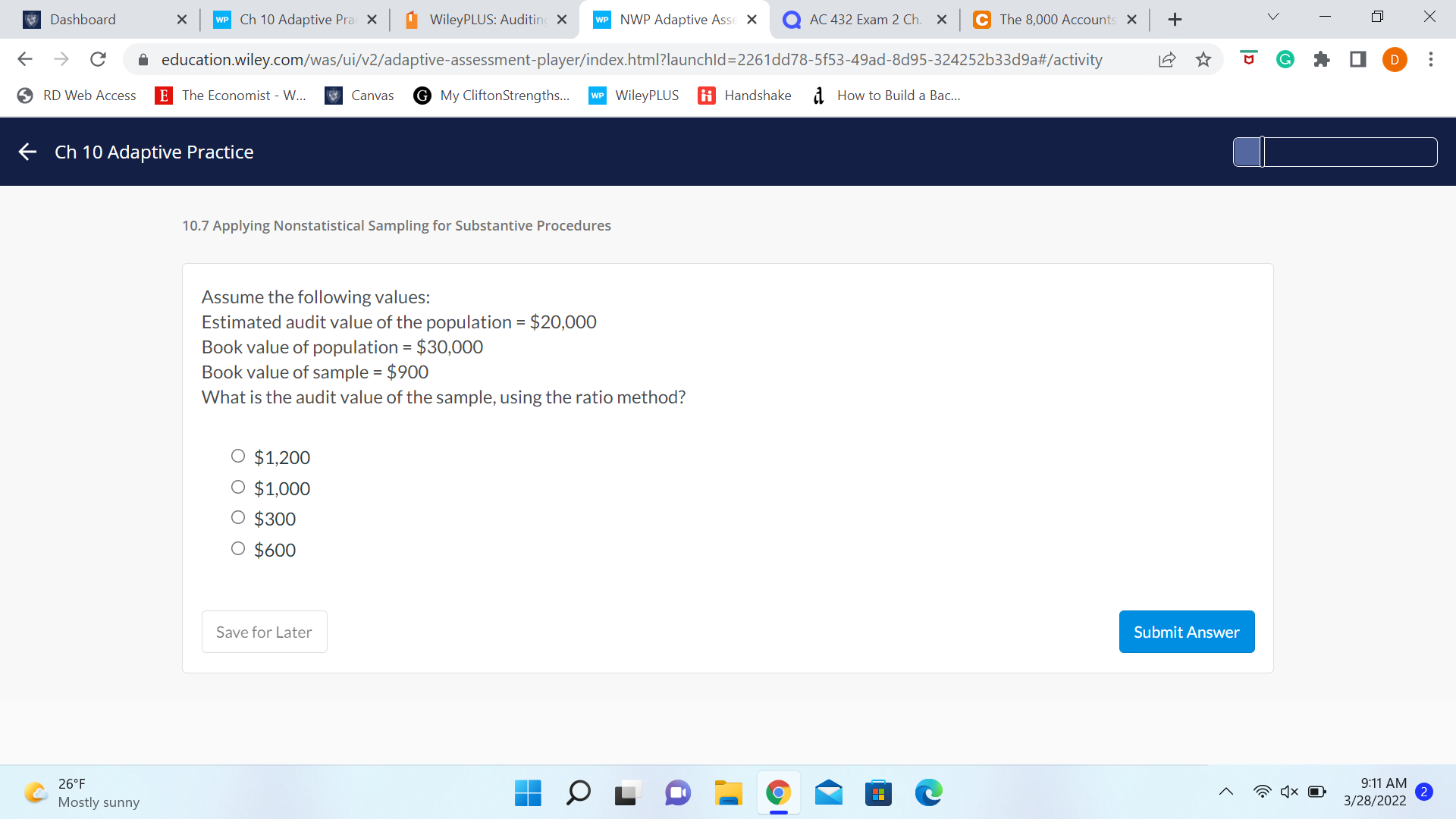 Dashboard X WP Ch 10 Adaptive Pra X WileyPLUS: