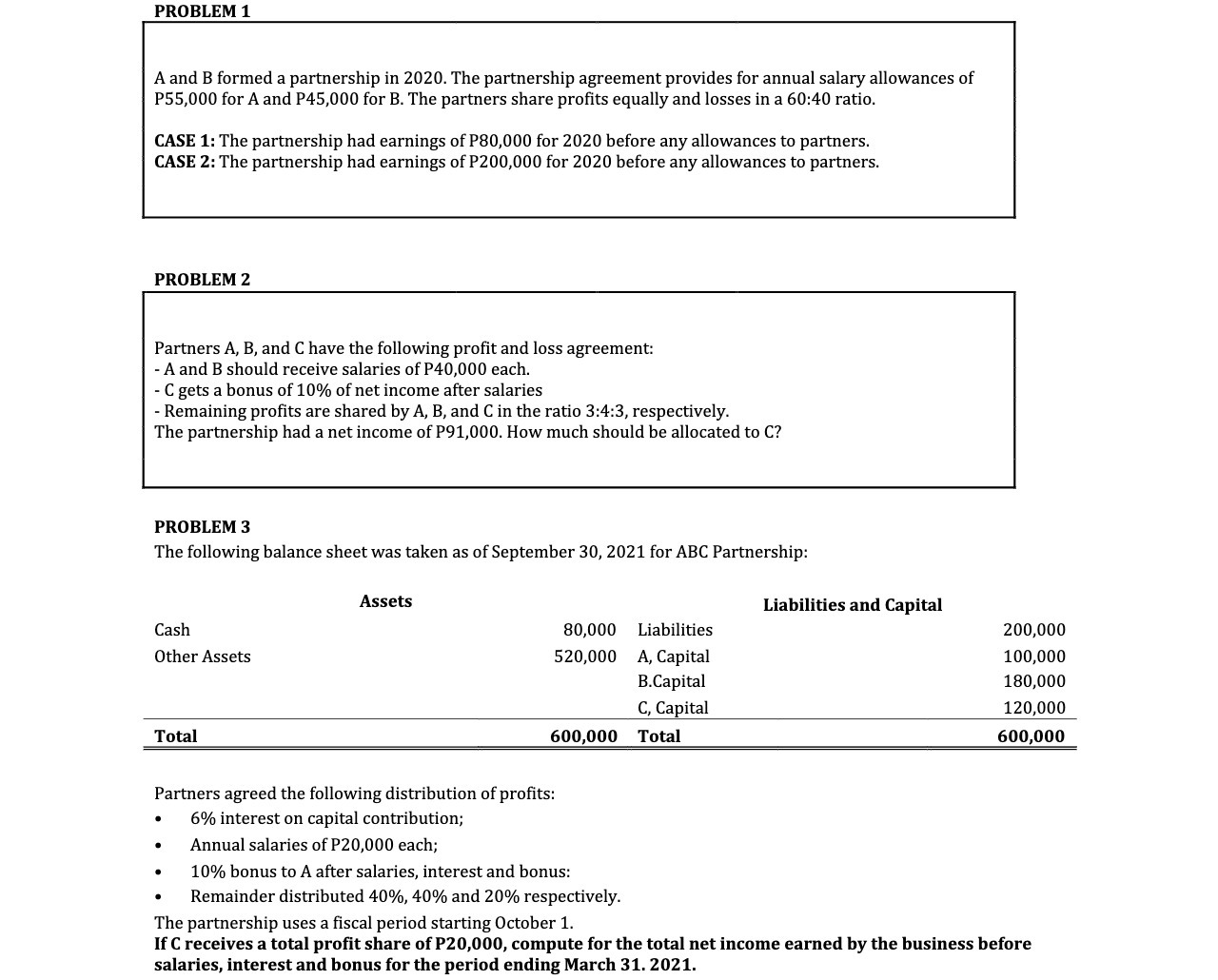 PROBLEM 1 A and B formed a partnership in 2020.