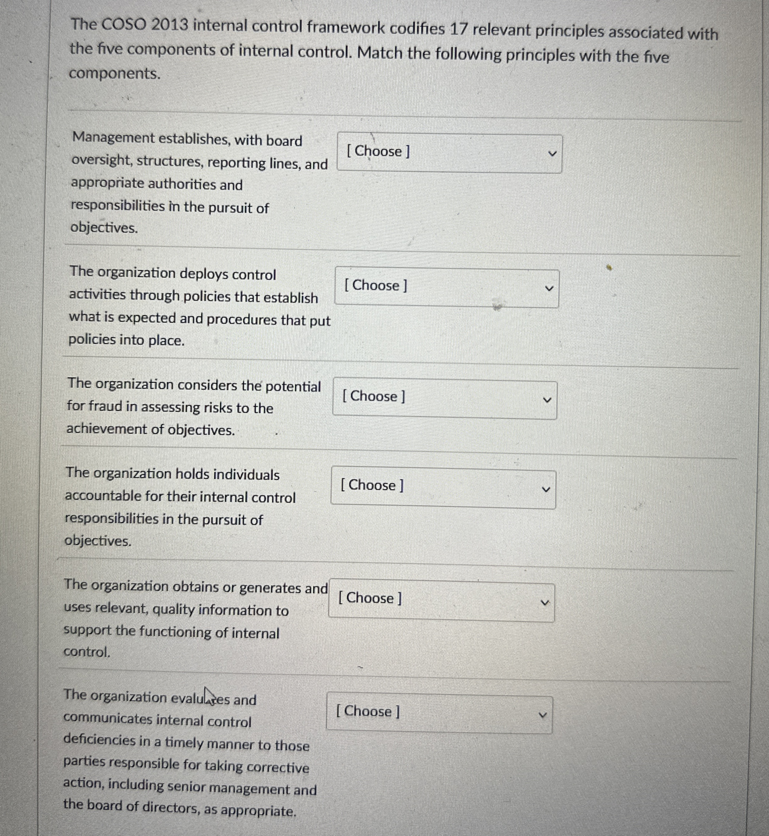The COSO 2 0 1 3 internal control framework