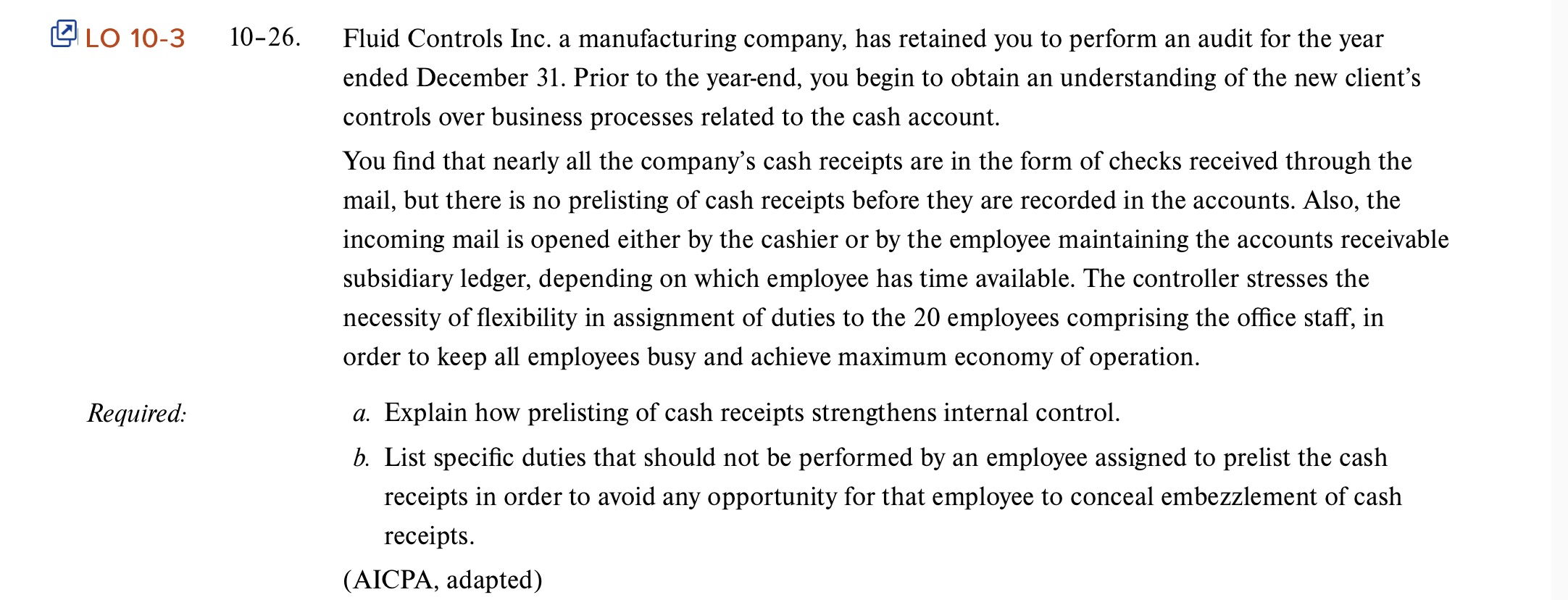 It LO 10-3 Required: 10-26. Fluid Controls Inc. a