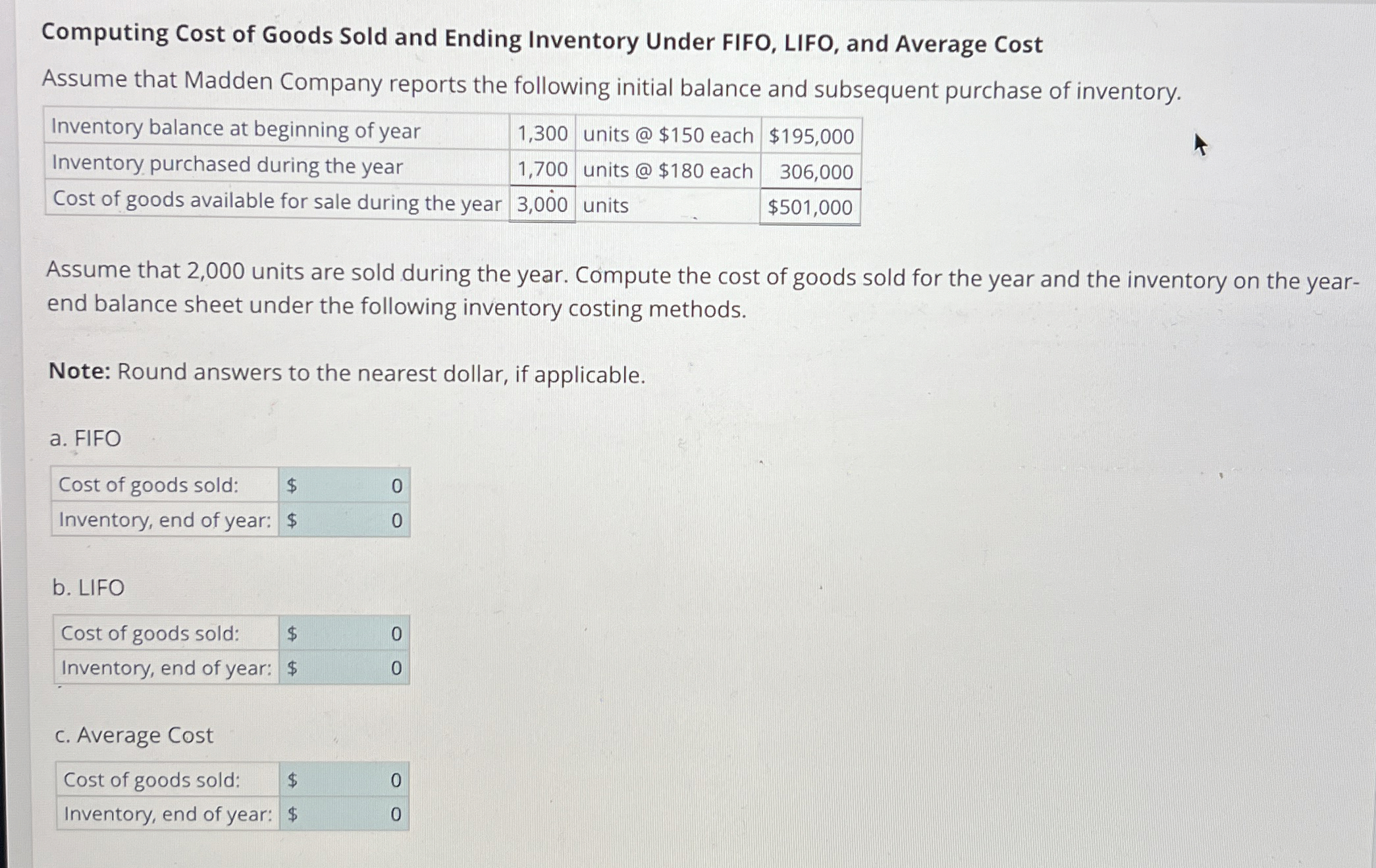Computing Costs of goods sold and ending