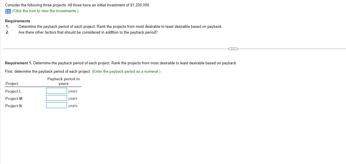 Consider the following three projects. All three