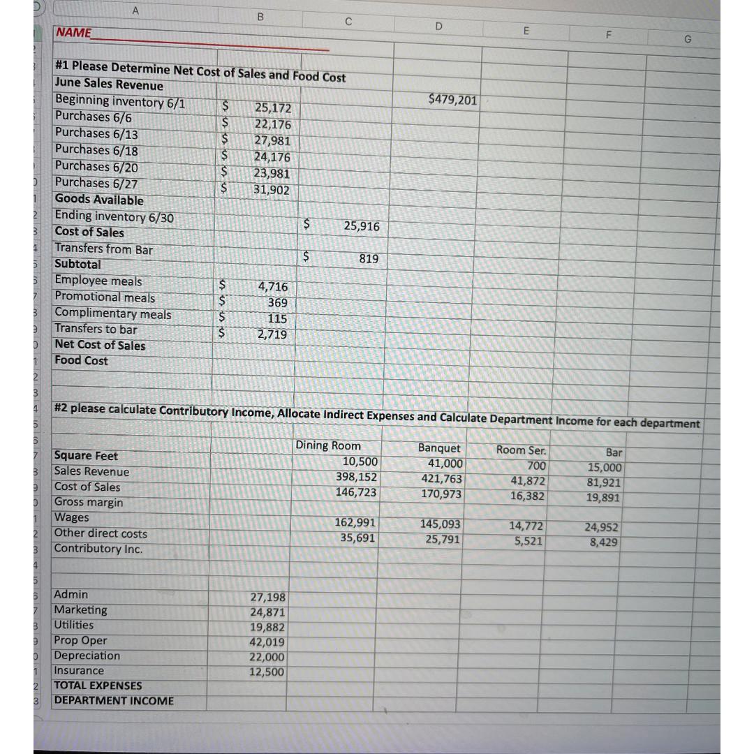 A B C D E F G NAME #1 Please Determine Net Cost
