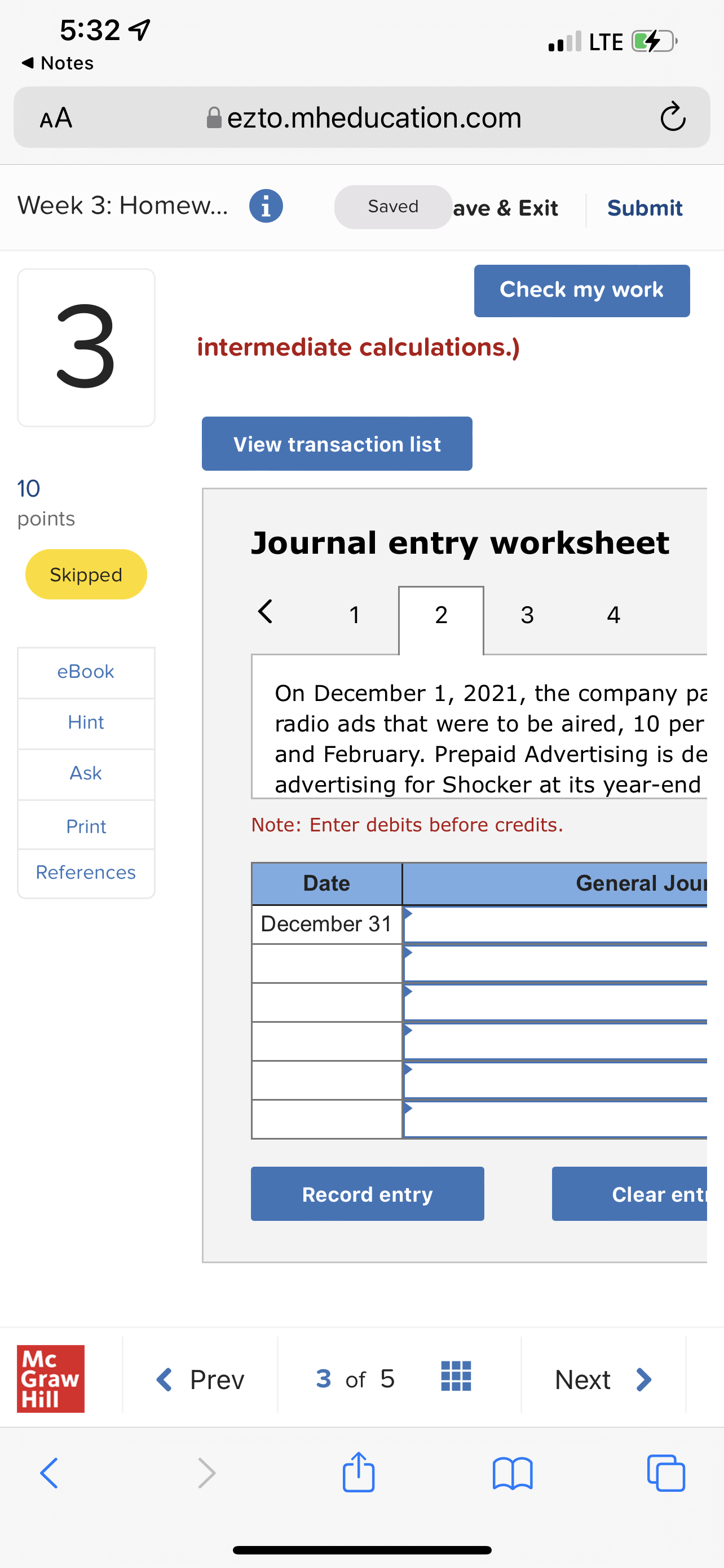 5:32 7 . LTE Notes AA ezto.mheducation.com C Week