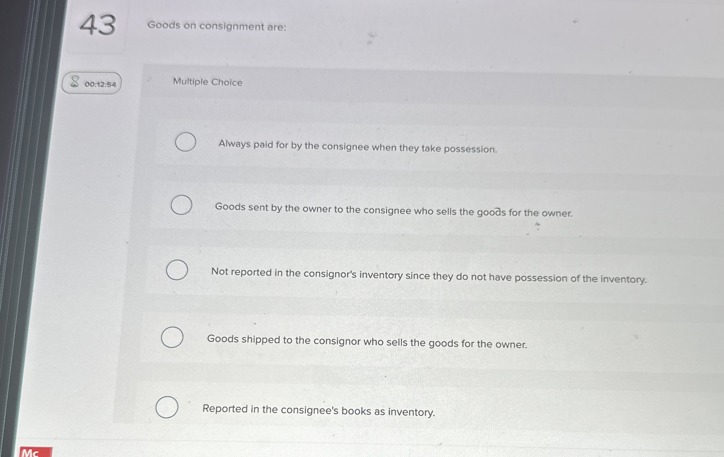 4 3 Goods on consignment are: 0 0 : 1 2 : 5 4