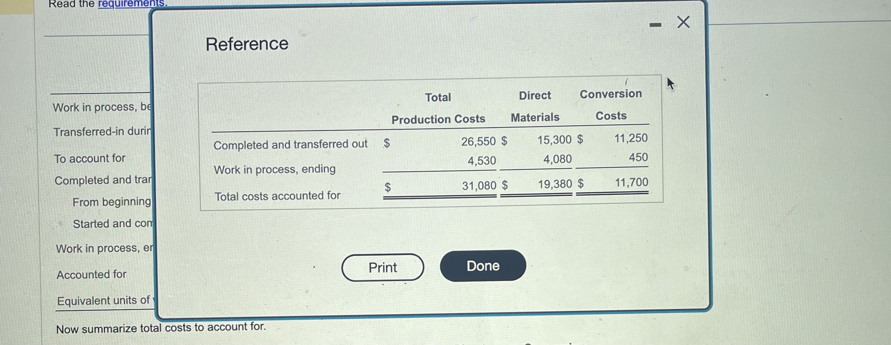 process costing. Consider the following data for