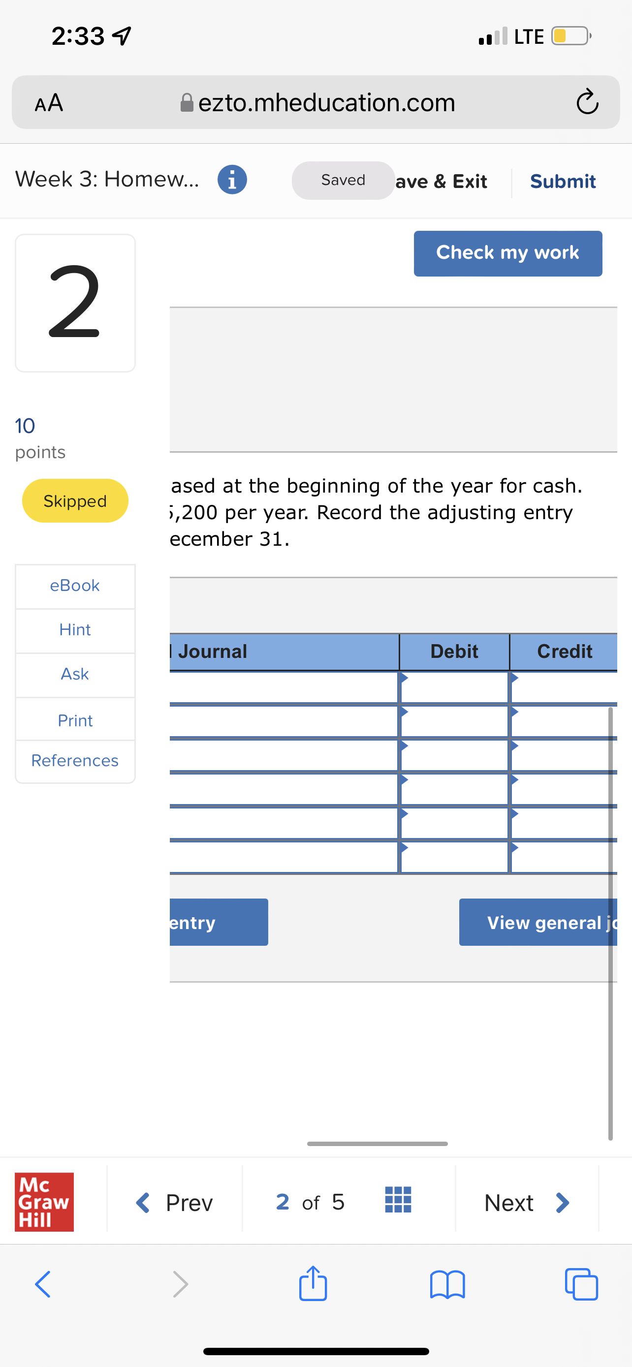 2:33 9 . LTE OD AA ezto.mheducation.com C Week 3: