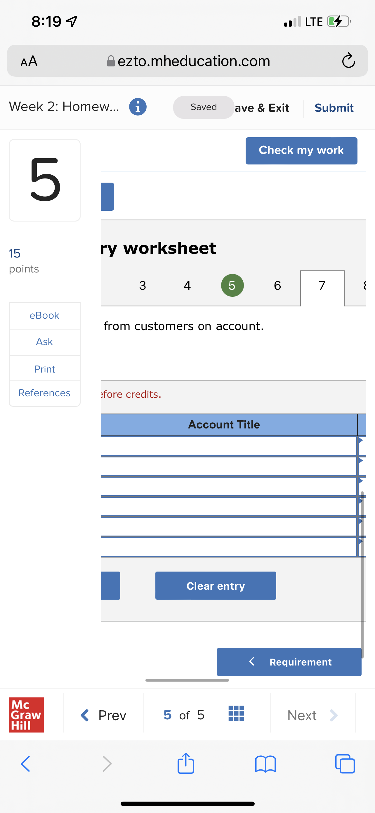 8:19 4 LTE AA ezto.mheducation.com C Week 2: