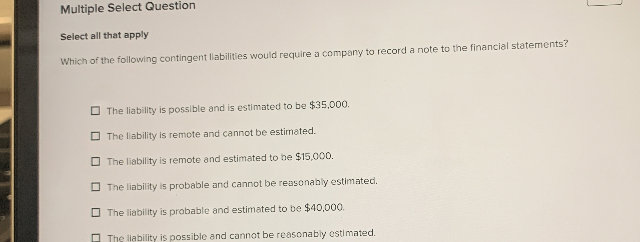 Multiple Select Question Select all that apply