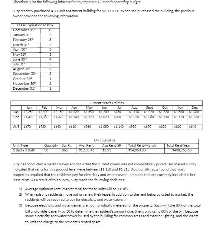 Directions: Use the following information to