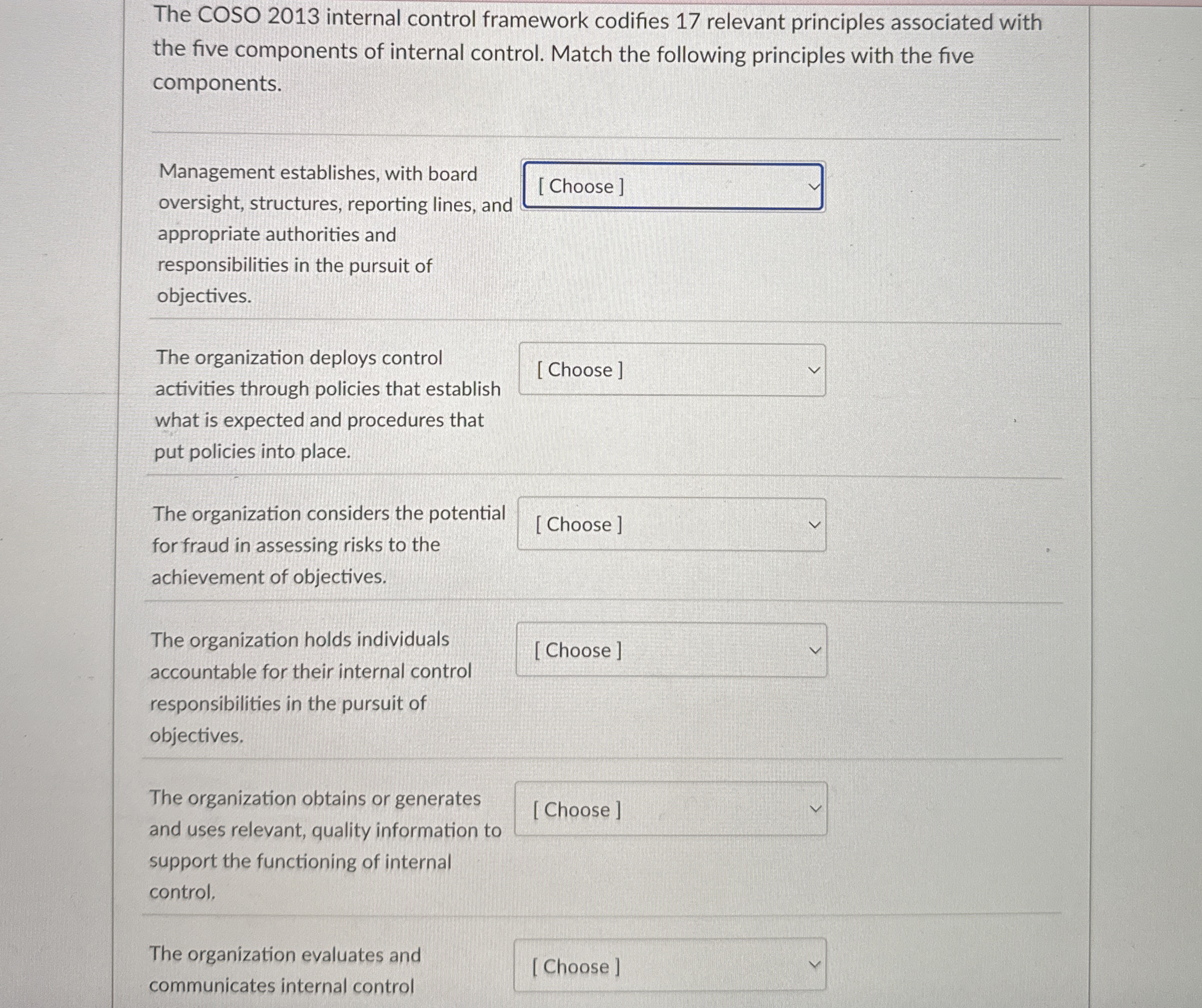 The COSO 2 0 1 3 internal control framework