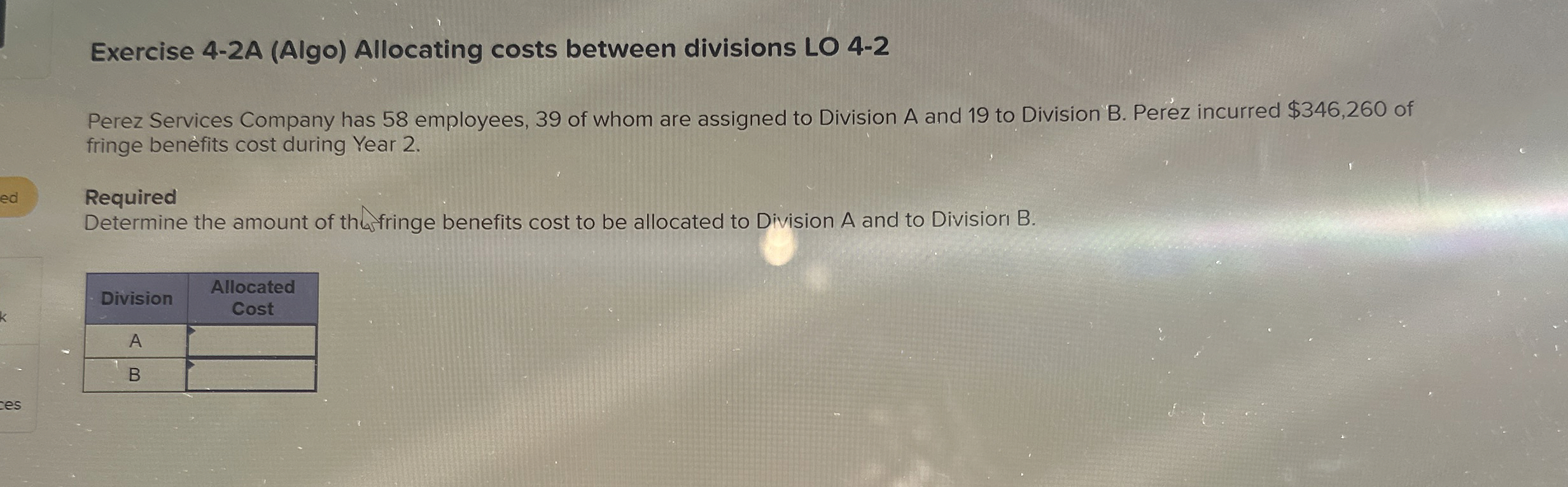Exercise 4 - 2 A ( Algo ) Allocating costs