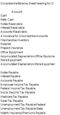 Complete the Balance Sheet heading for C Account