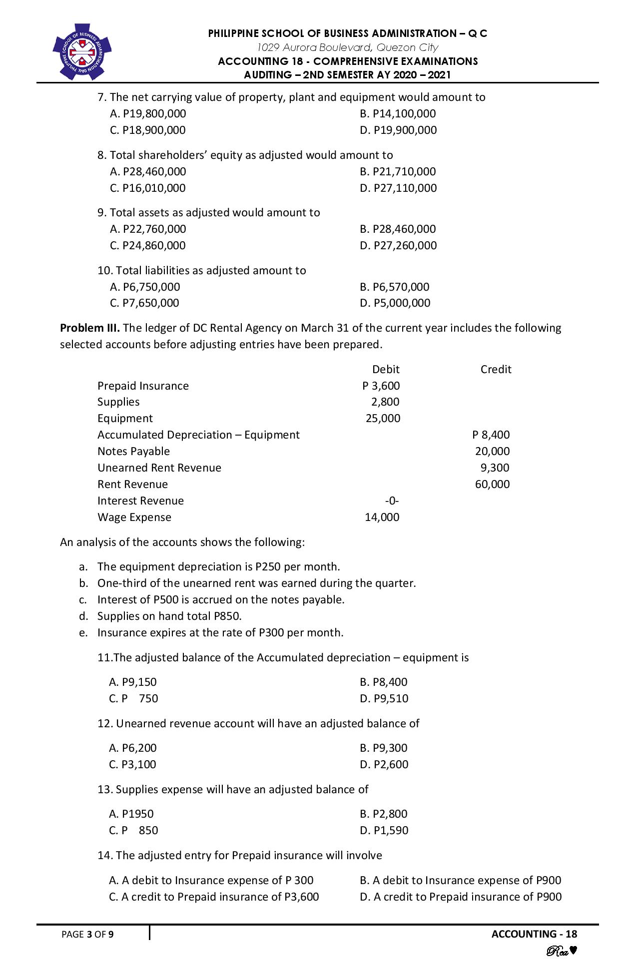 PHILIPPINE SCHOOL OF BUSINESS ADMINISTRATION O C