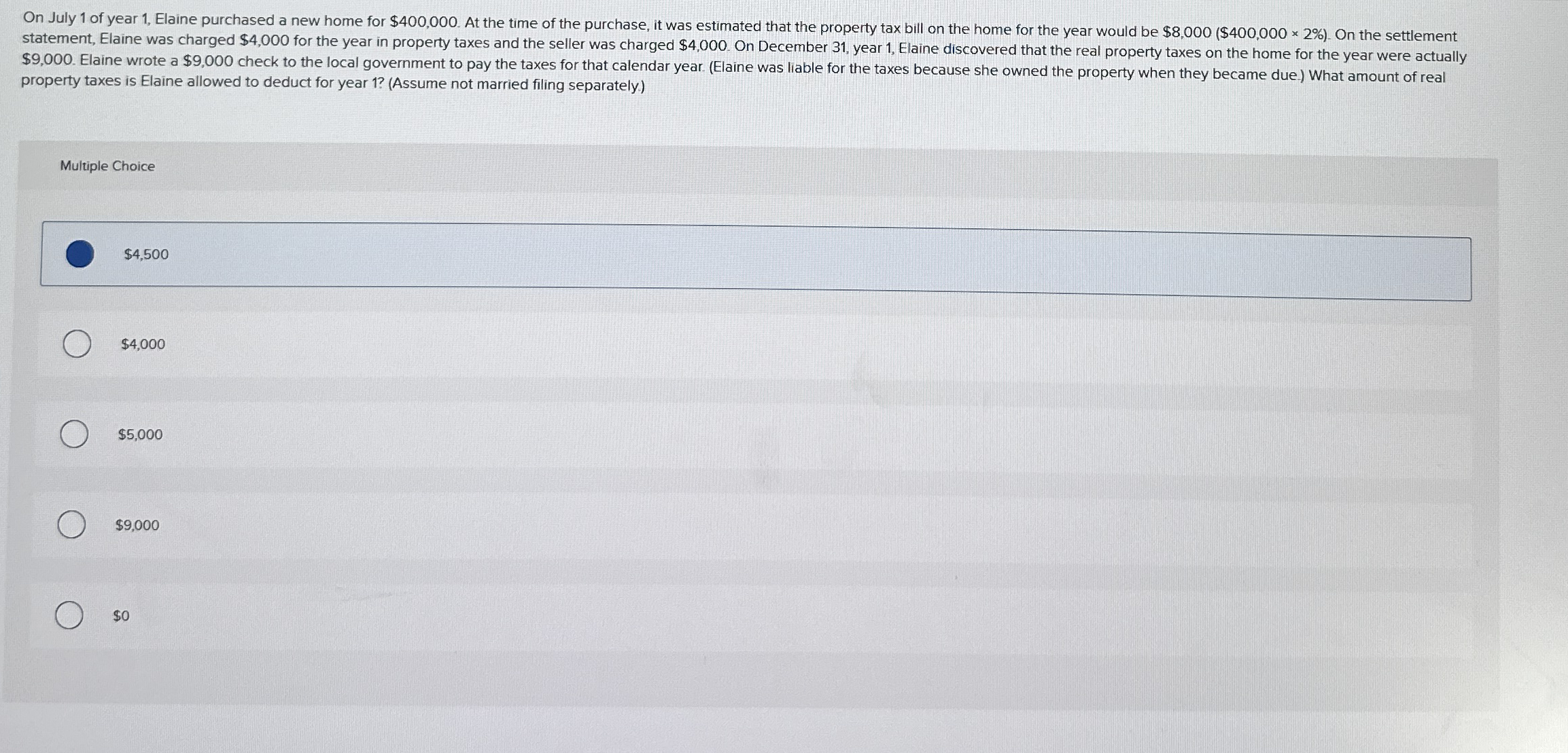 property taxes is Elaine allowed to deduct for