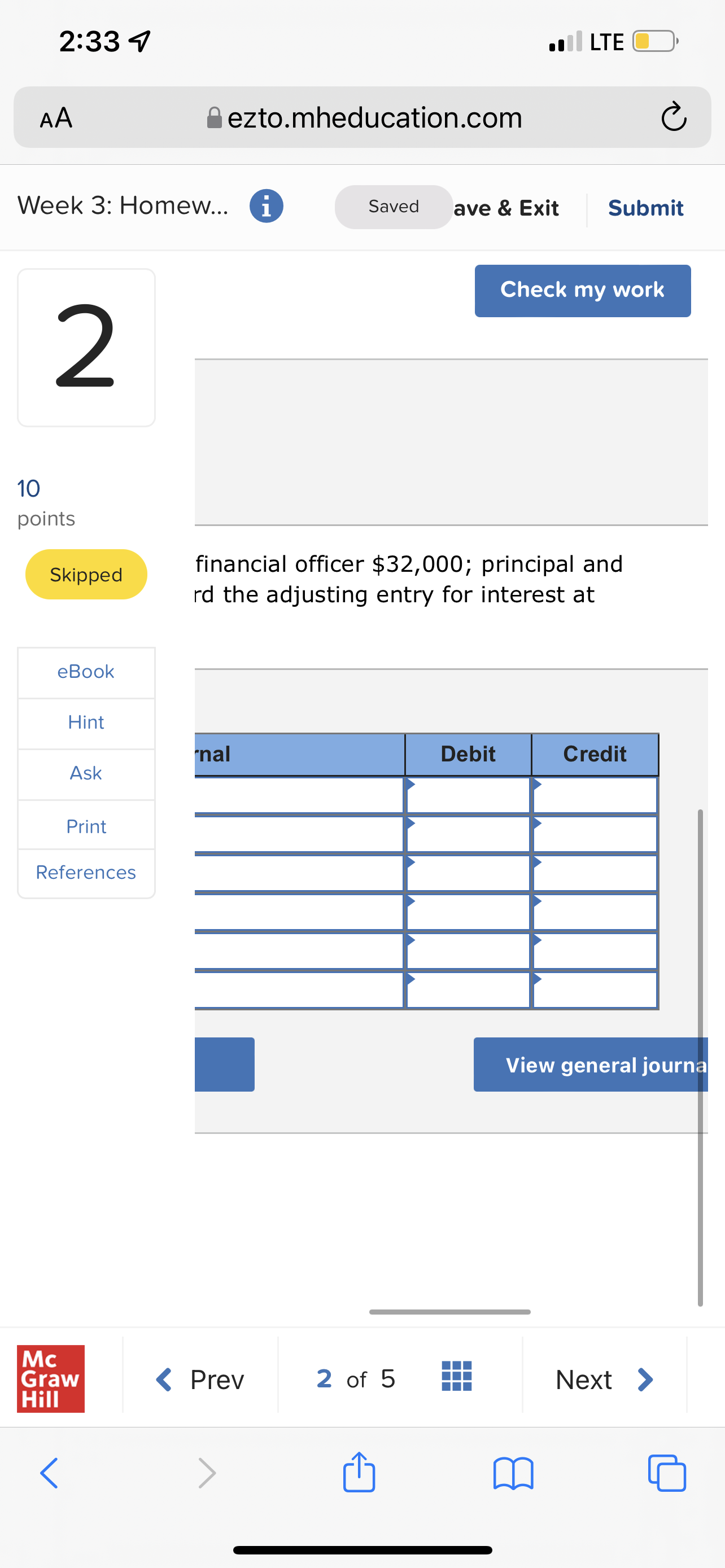 2:33 9 . LTE OD AA ezto.mheducation.com C Week 3:
