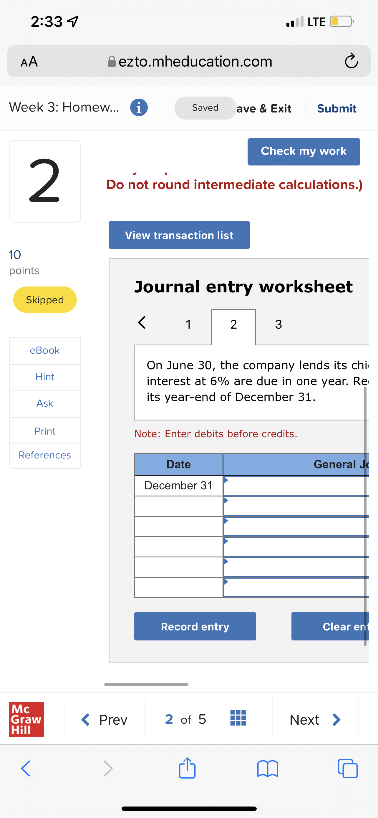 2:33 9 . LTE OD AA ezto.mheducation.com C Week 3: