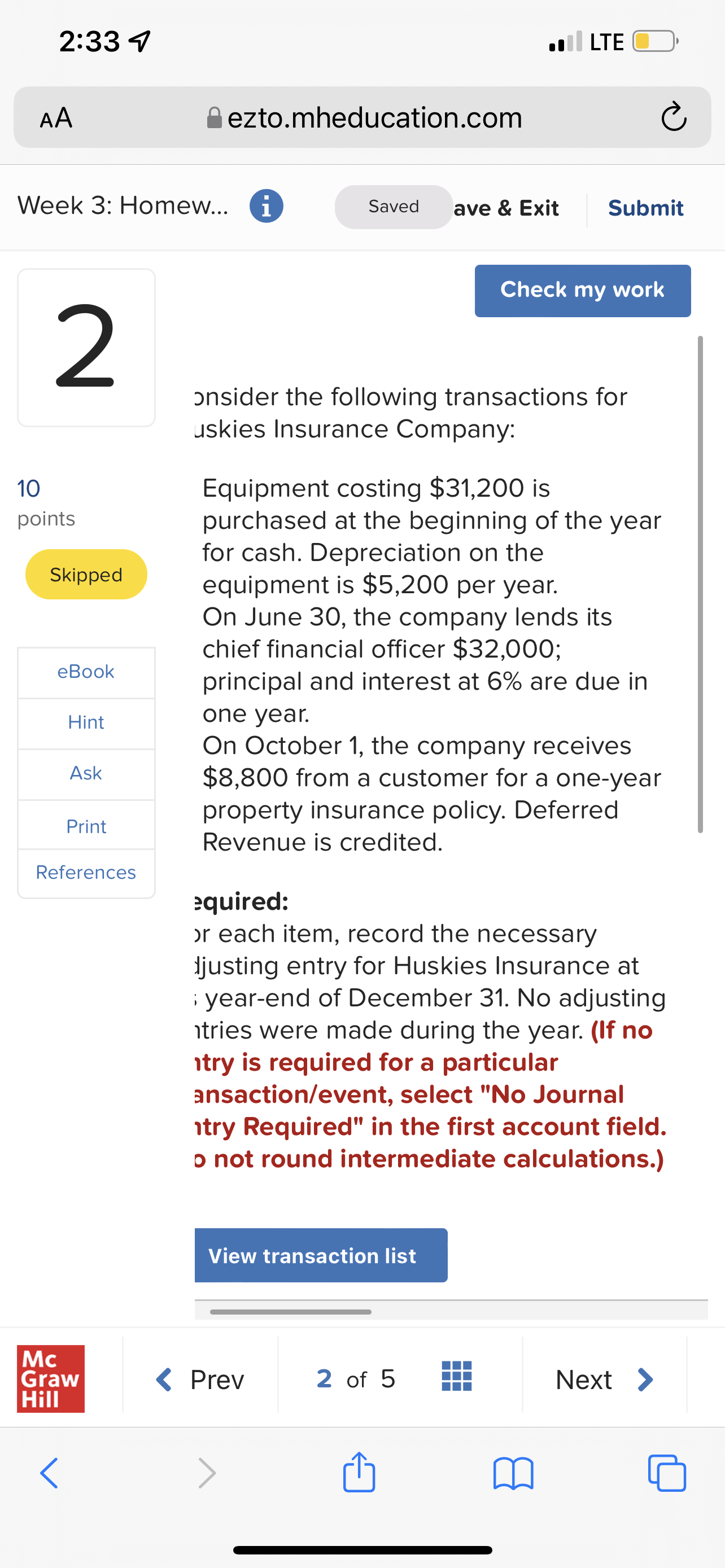 2:33 9 . LTE OD AA ezto.mheducation.com C Week 3: