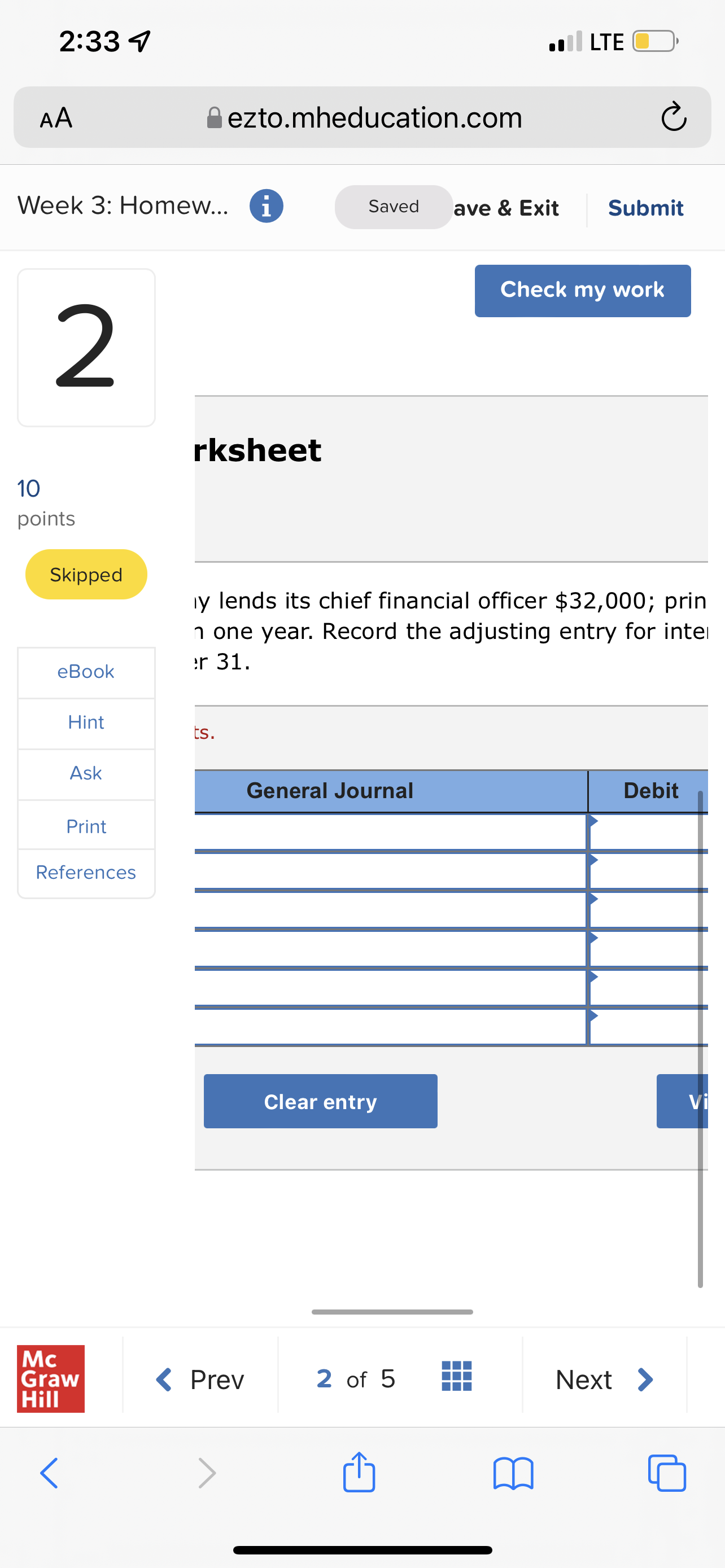 2:33 9 . LTE OD AA ezto.mheducation.com C Week 3: