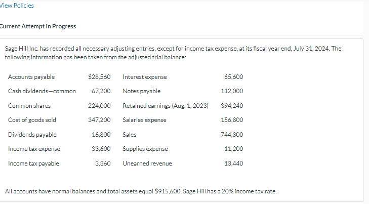 View Policies Current Attempt in Progress Sage