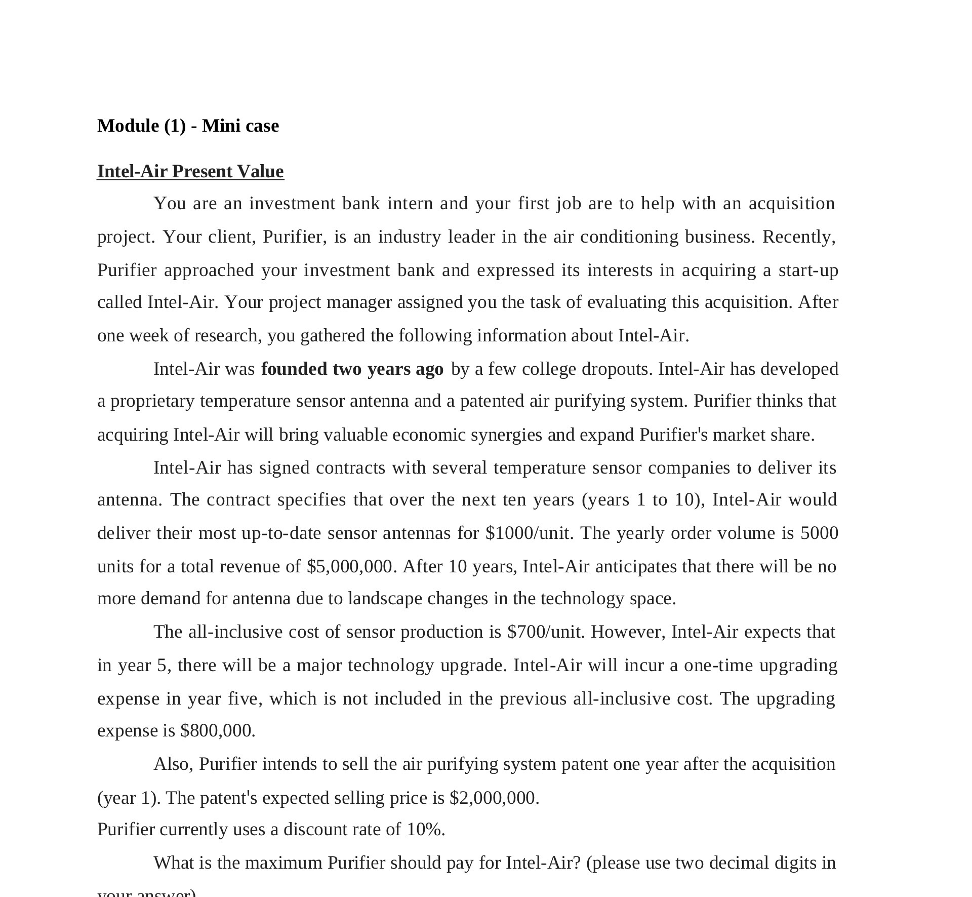 Module (1) - Mini case Intel-Air Present Value