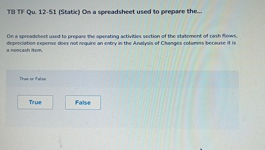 TB TF Qu . 1 2 - 5 1 ( Static ) On a spreadsheet