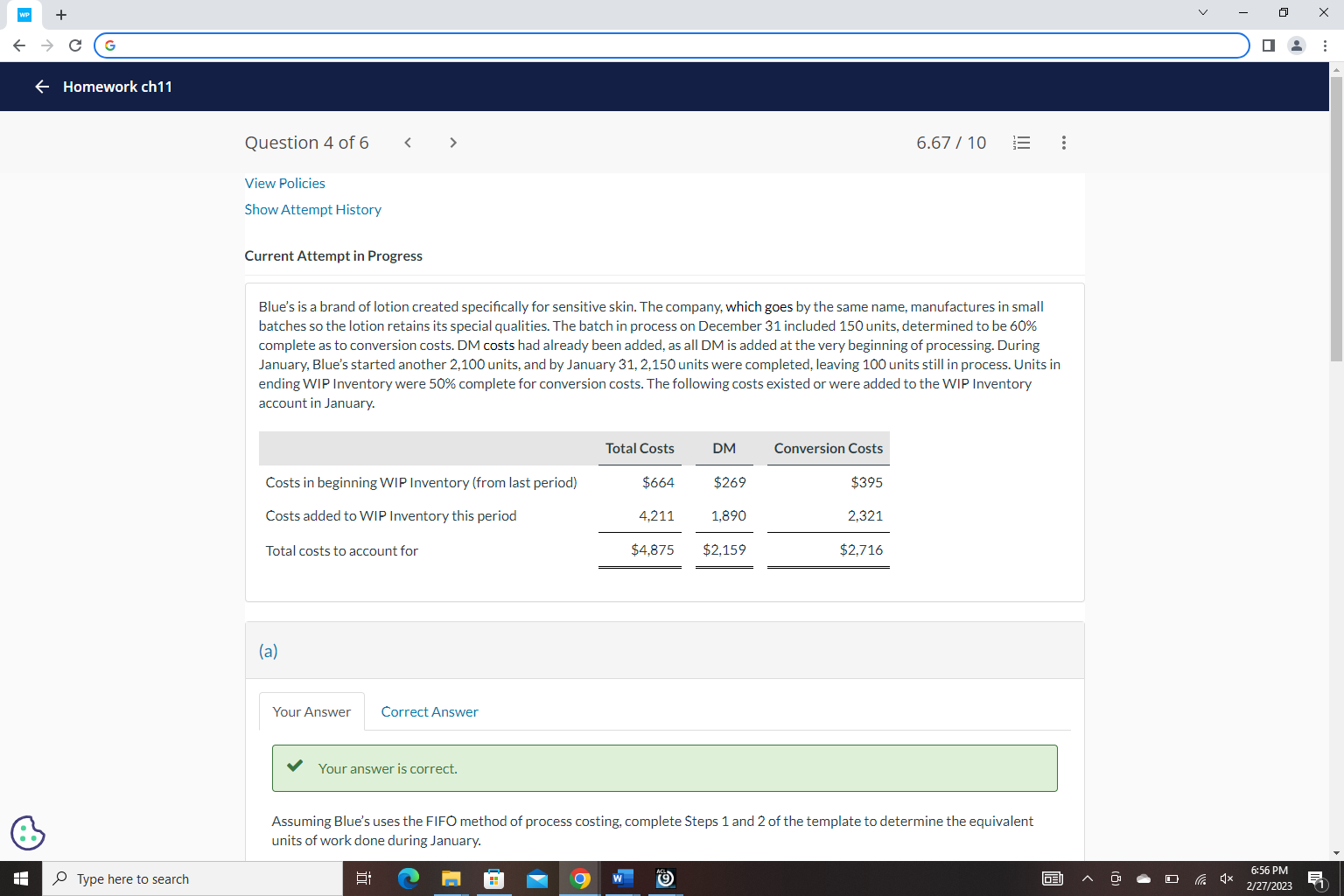 WP + X - C G Homework ch11 Question 4 of 6 < >