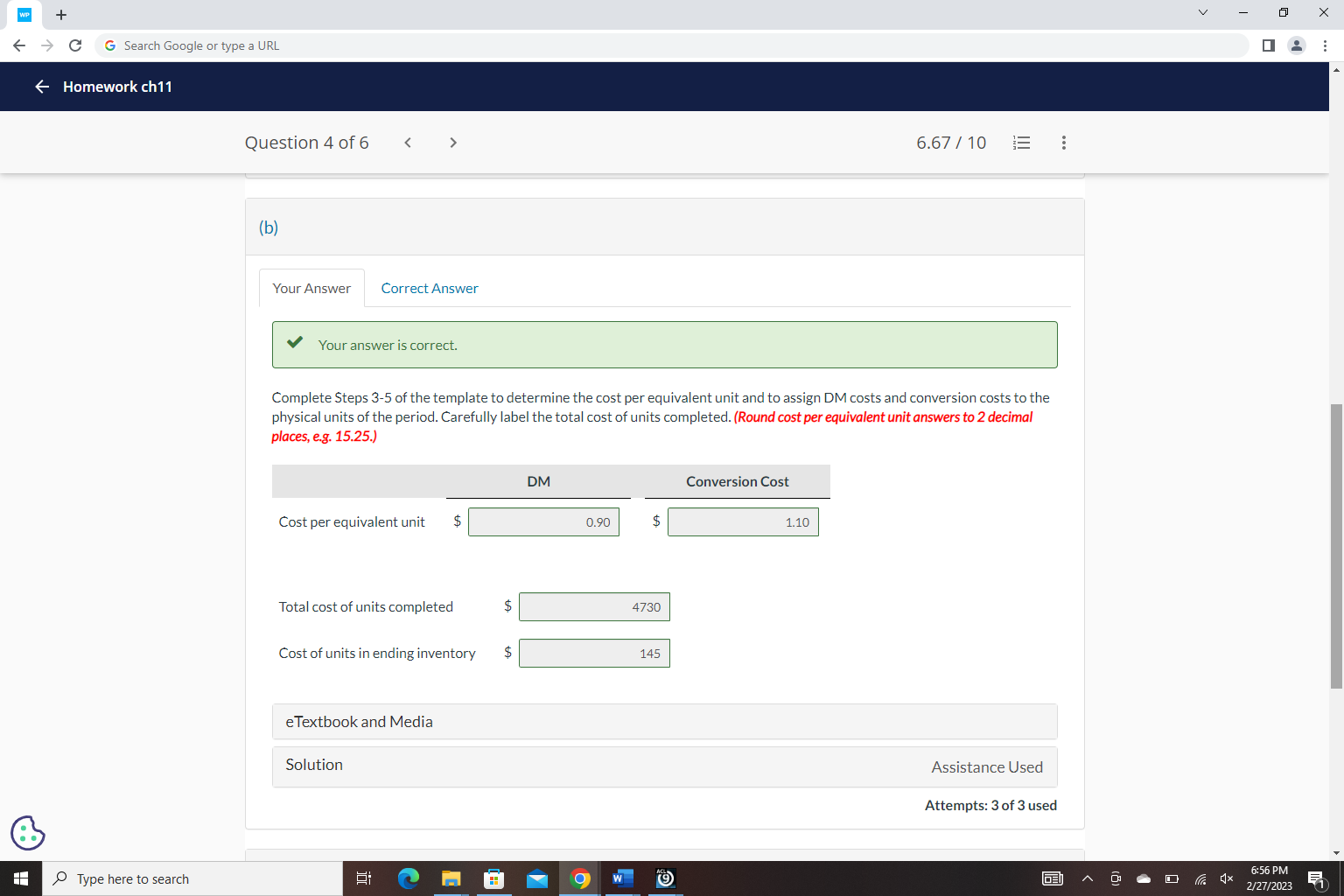 WP + X - C G Homework ch11 Question 4 of 6 < >