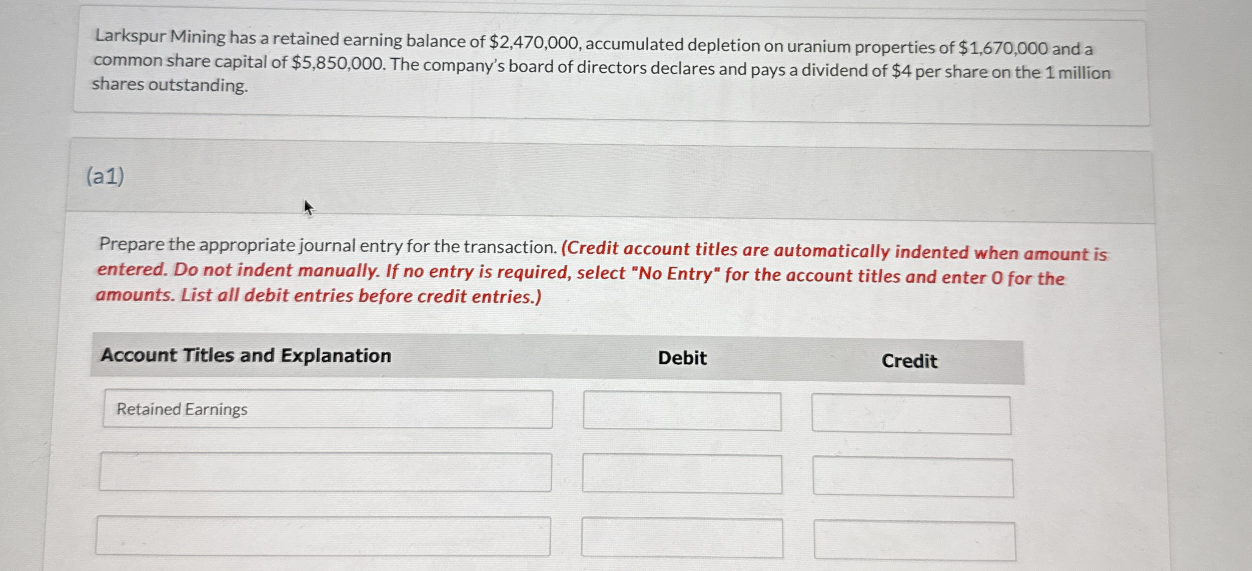 Larkspur Mining has a retained earning balance of