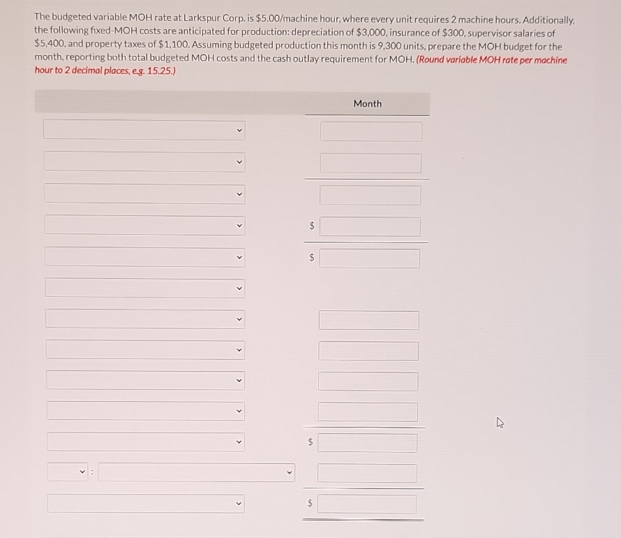The budgeted variable MOH rate at Larkspur Corp.