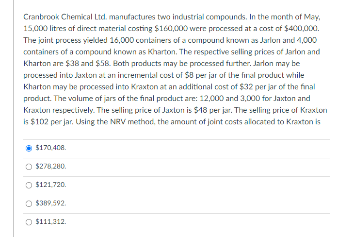 Cranbrook Chemical Ltd. manufactures two