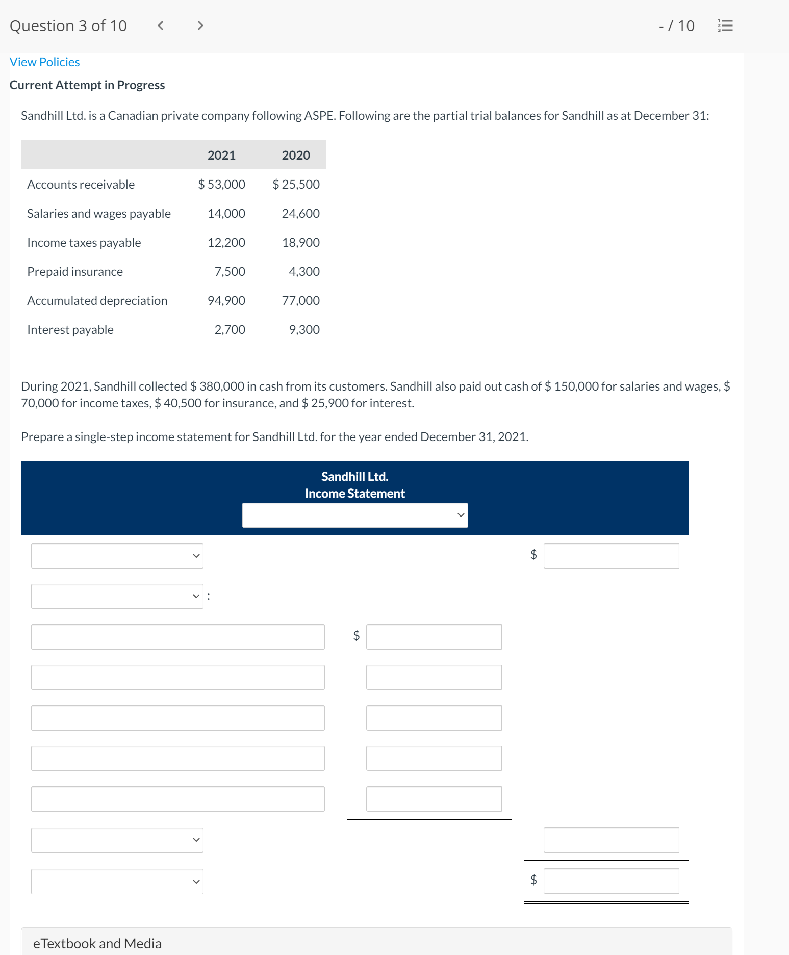Please help me Question 3 of 10 < - / 10 View